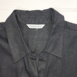 Ophelia Roe Womens 1X Linen Blend Sleeveless Black Button Up Swing Shirt